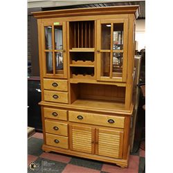 OAK CHINA CABINET 6 DRAWERS, 4 DOOR WITH WINE RACK