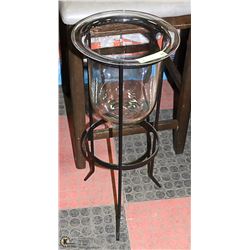 GLASS PLANTER IN METAL FLOOR STAND
