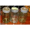 Image 1 : SET OF 3 ANTIQUE COLORED CROWN SEALER JARS