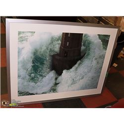 FRAMED PRINT- LIGHTHOUSE & ROARING SEA- 46" X 35"