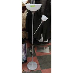 FLOOR LAMP- DOUBLE HEADED GREY METAL 57" TALL