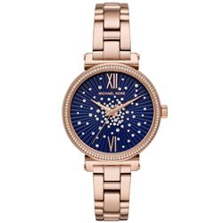 NEW MICHAEL KORS SOFIE ROSE GOLD BLUE DIAL MSRP419