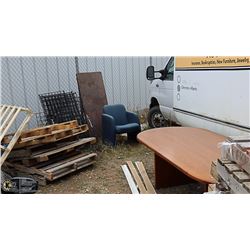 LOT WITH BOARDROOM TABLE, BLUE CHAIR, FOLDING