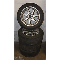 LOT OF FOUR 16" ALUMINUM 5 BOLT RIMS WITH TIRES,