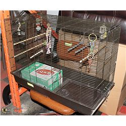 LARGE METAL BIRD CAGE W/ ASSORTED TOYS