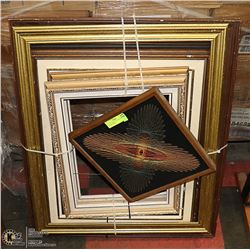 LOT OF 5 WOOD PICTURE FRAMES VARIOUS SIZES