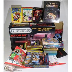 NINTENDO NES GAMES WITH BOXES AND SYSTEM BOX