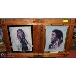PAIR OF NATIVE FRAMED PICTURES, 26" X 21"
