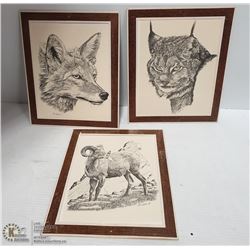 THREE 1980 SIGNED WILD LIFE PICTURES SIGNED BY