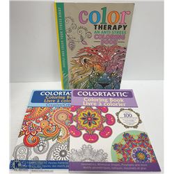 THREE ADULT COLORING BOOKS.