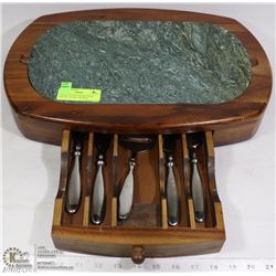 CHEESE CUTTING BOARD WITH GRANITE TOP & UTENSELS