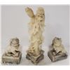 Image 1 : PAIR OF ALABASTER FOO DOGS WITH LADY FIGURINE