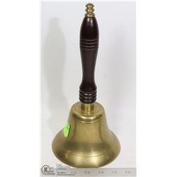 LARGE VINTAGE BRASS SCHOOL BELL W/ WOOD HANDLE