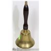 Image 1 : LARGE VINTAGE BRASS SCHOOL BELL W/ WOOD HANDLE