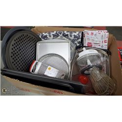 BOX W/ BAKING ITEMS & KITCHENWARE INCL.