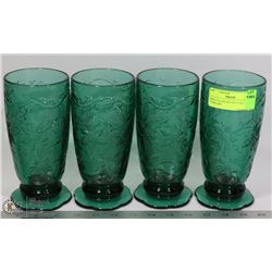GREEN GLASS SET OF 4 TALL DRINK TUMBLERS
