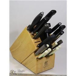 HENCKELS BRAND KNIFE BLOCK WITH ASSORTED KNIVES