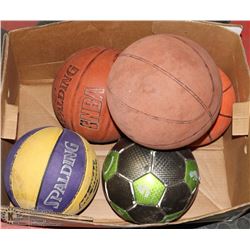LOT OF 5 BASKET BALLS & SOCCER BALLS