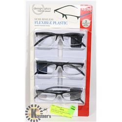 SEMI RIMLESS READING GLASSES FLEX. PLASTIC +3.00