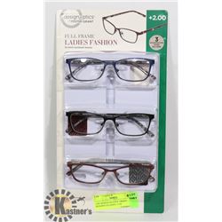 LDS DESIGN OPTICS F. GRANT READING GLASSES +2.00