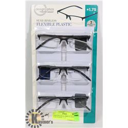 SEMI RIMLESS READING GLASSES FLEX. PLASTIC +1.75