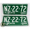 Image 1 : PAIR OF NEW UNUSED 1968 ALBERTA LICENSE PLATES