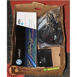 LOT OF CABLES, SWITCH BOX AND HP 410X PRINTER INK