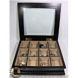 WOODEN JEWELRY BOX WITH LOTS OF JEWELLERY