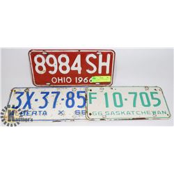 3 1966 LICENSE PLATES ALBERTA, SASK & OHIO