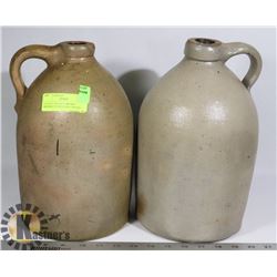 LOT OF 2  ANTIQUE BROWN WHISKEY STONEWARE CROCKS