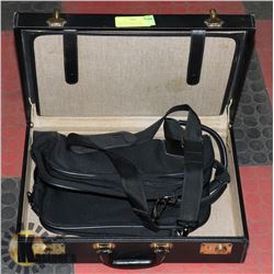 VINTAGE BLACK LEATHER BRIEFCASE W/SHOULDER BAG