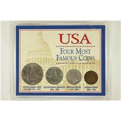 USA 4 MOST FAMOUS COINS SET CONTAINS: INDIAN HEAD,