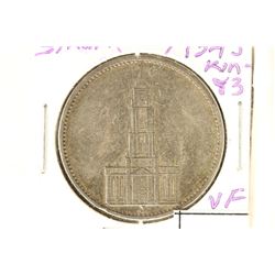 1934-J GERMAN SILVER 5 MARKS VERY FINE