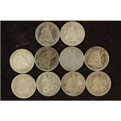 10 ASSORTED 1880-S SEATED LIBERTY DIMES