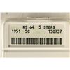 Image 3 : 1951 JEFFERSON NICKEL ANACS MS64 5 STEPS