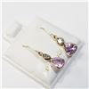 Image 2 : 14K YELLOW GOLD PINK SAPPHIRE(1.2CT) & DIAMOND (0.2CT) EARRINGS