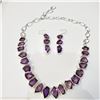 Image 1 : SILVER AMETHYST EARRING AND NECKLACE 18" 77.09G SET