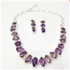Image 2 : SILVER AMETHYST EARRING AND NECKLACE 18" 77.09G SET