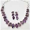 Image 3 : SILVER AMETHYST EARRING AND NECKLACE 18" 77.09G SET