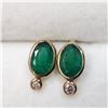 Image 1 : 14K YELLOW GOLD EMERALD (1.5CT) & DIAMOND (0.09CT) EARRINGS