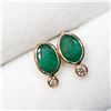 Image 2 : 14K YELLOW GOLD EMERALD (1.5CT) & DIAMOND (0.09CT) EARRINGS