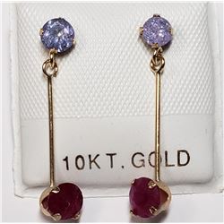 10K YELLOW GOLD TANZANITE(0.55CT) & RUBY (0.52CT) EARRINGS