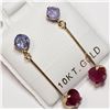 Image 2 : 10K YELLOW GOLD TANZANITE(0.55CT) & RUBY (0.52CT) EARRINGS