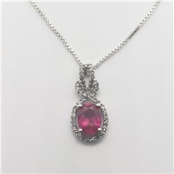 SILVER CREATED RUBY 18  DIAMOND NECKLACE