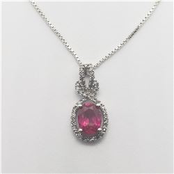 SILVER CREATED RUBY 18" DIAMOND NECKLACE