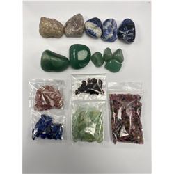 BIG GARNET CHUNKS 60CT, 4 JADE STONES 121.35CT, STRAWBERRY QUARTZ 66.65CT, LAPIS LAZULI 70CT,