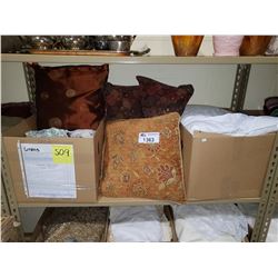 ASSORTED DECORATIVE PILLOWS, SLEEPING PILLOWS, & CLOTHS