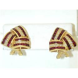 9074 18K Gold Post/ Clip-on Earrings w/ Ruby/ Diamonds