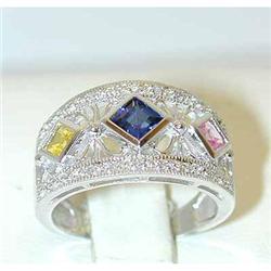 9077 14KW Gold Ring w/ MultiColor Sapphire