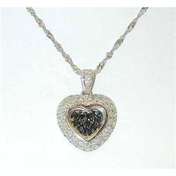 9088 14KW Gold Necklace w/Black/ White Diamonds Pendant